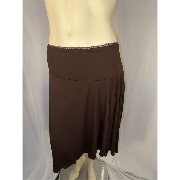 Vintage Y2K Wrapper Brown Swing Skirt Made in USA Stretchy Flowy A-Line Minimali - Picture 8 of 13